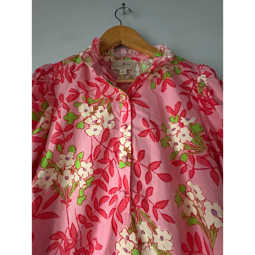 Flora Bea NYC Pink Floral Ruffle Neck Mini Dress Size 4 - Picture 2 of 7
